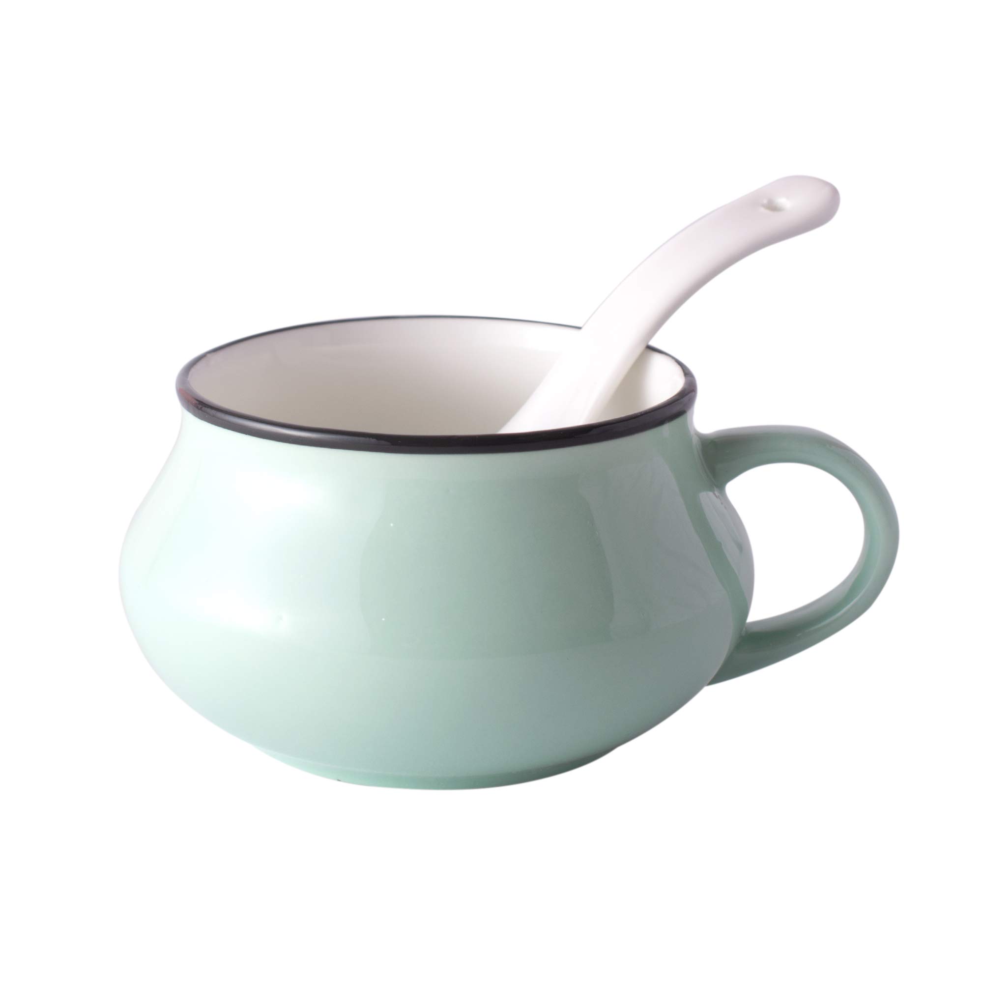 E-EZRA Set of 6 Soup Bowl with Spoon Set (6+6) Multicolor Soup Cup Bone China 1