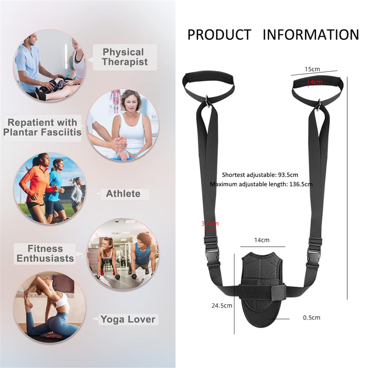 Foot and Calf Stretcher, Adjustable Stretch Band for Plantar Fasciitis Achilles Tendonitis Heel Spurs Foot Drop, Leg Stretching Band Hamstring Stretch Strap for Muscle Strength Flexibility Training