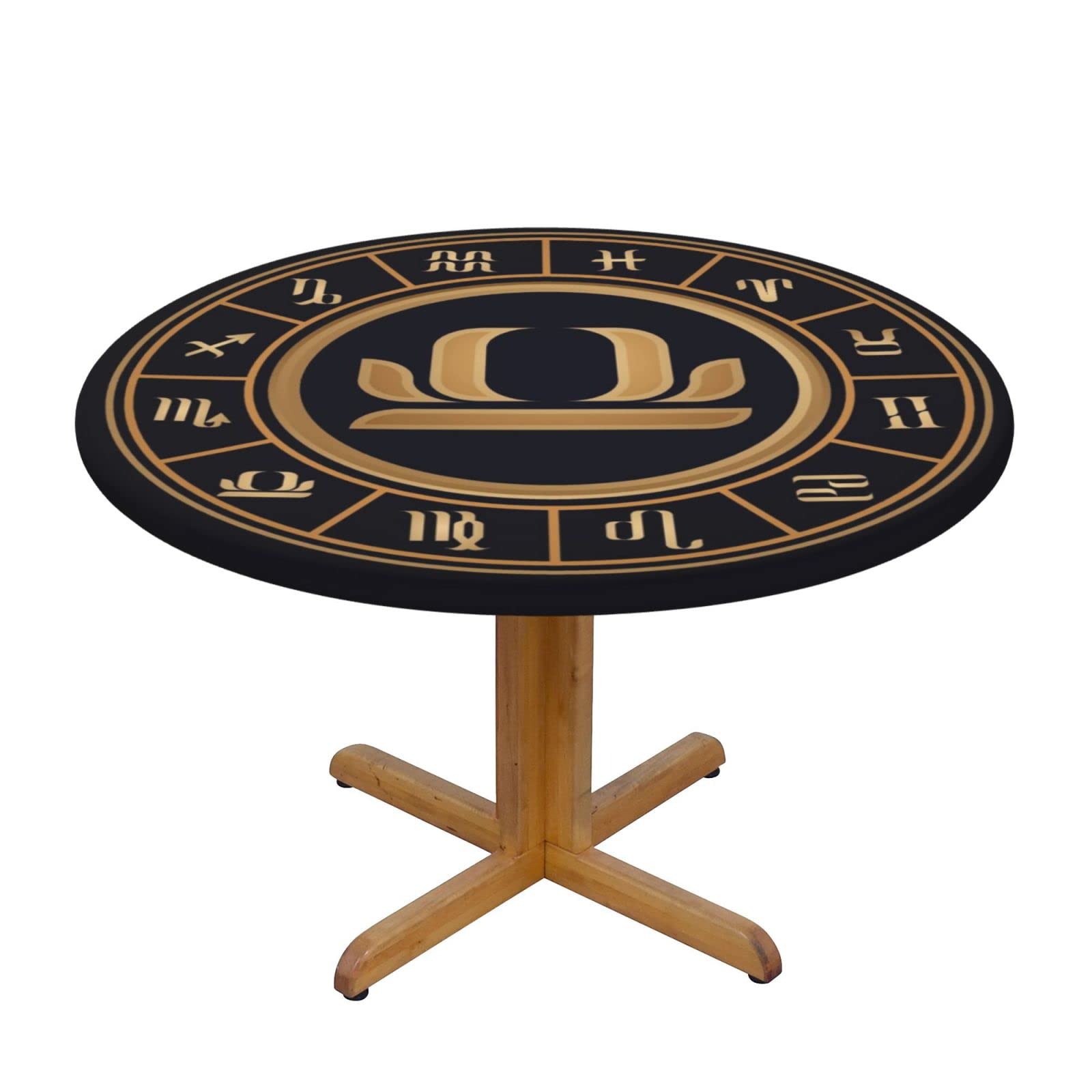 Lsjuee Round Fitted Tablecloth 45-50in Elastic Edged Table Cloth for Kitchen Dining Party Home Decor - Libra Twelve Zodiac
