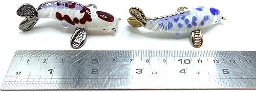 Miniatura 2 de 2 figuras en miniatura de peces koi de carpa japonesa, animales soplados a mano, arte coleccionable, regalo para decorar (oro plateado)