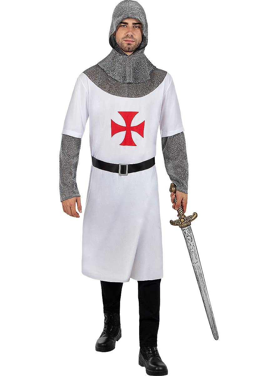Funidelia | Disfraz de caballero templario para hombre Edad Media, Caballero - Disfraz para adultos y divertidos accesorios para Fiestas, Carnaval y Halloween - Talla S - Rojo