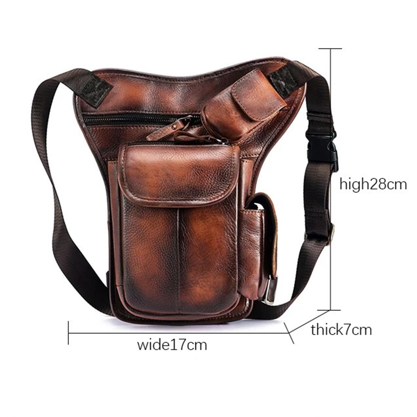 Bolsa Pierna Moto Leather Design Men Vintage Small Belt Messenger Bag Waist Pack Drop Leg Pouch(Black)