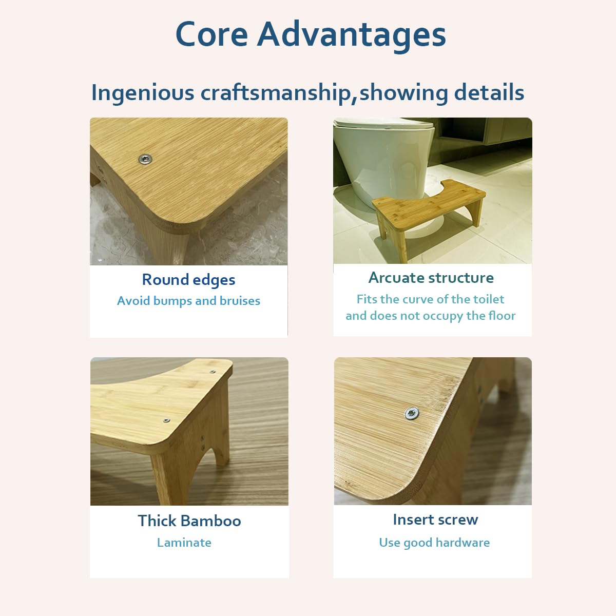 Bamboo Toilet Stool, Non-Slip Bathroom Stool Durable Poop Stool, 6.5inch Height Toilet Stool Squat Adult, Simple Design Easy to Wash Sturdy Potty Stool, Kids Adults Seniors Healthy Gifts-Pooping Stool