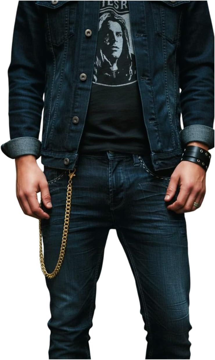 Men Wallet Chain Biker Fashion Jewelry Jeans Keychain Links Chunky Extra Long 31" Gold Color Bulky