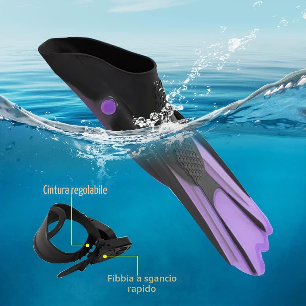 Pinne da Snorkeling, Pinne Regolabili Pinne da Immersione TPR Antiscivolo Pinne Corte Nuoto per Snorkeling, Immersioni, Nuoto, Adulti, Uomini, Donne