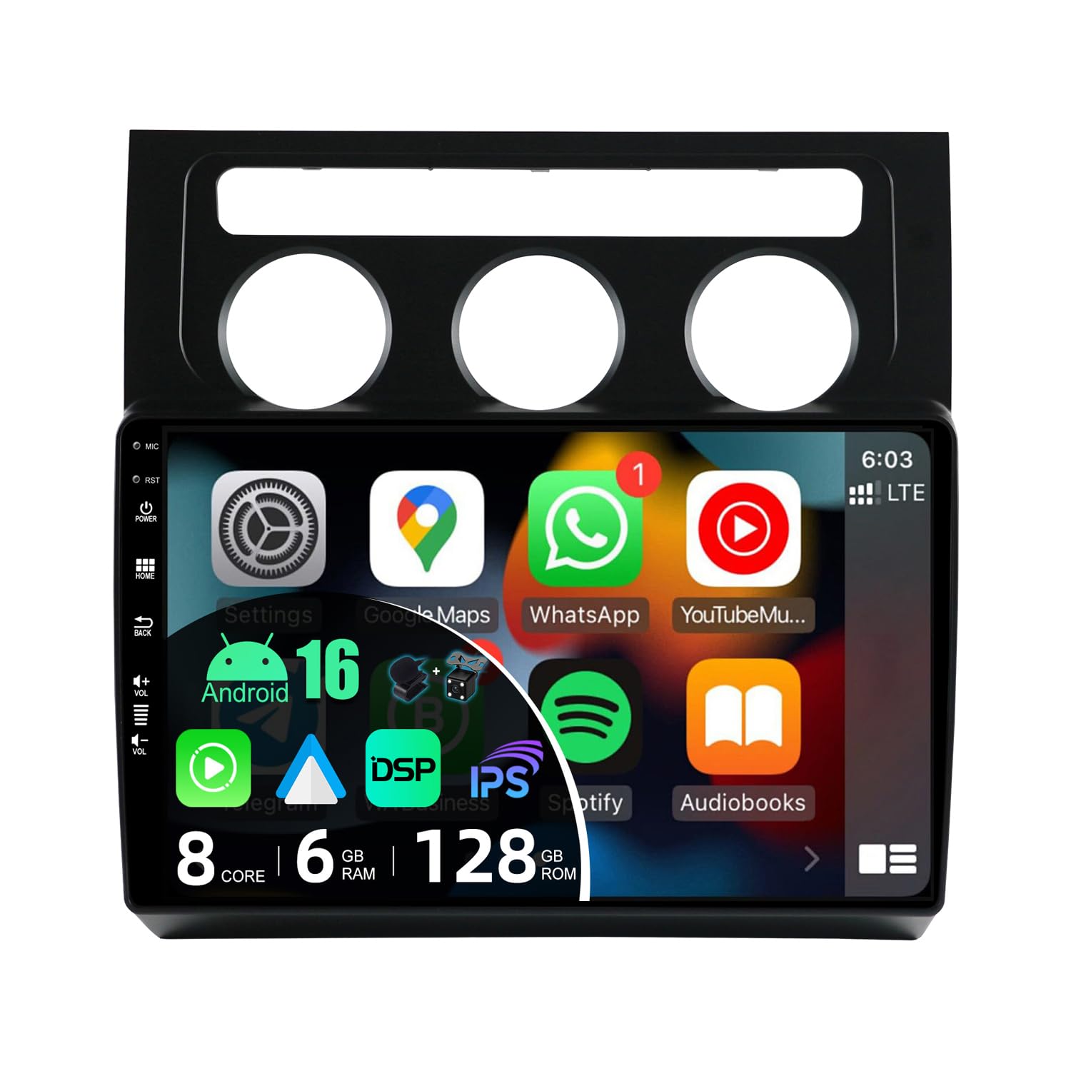 6G+128G | 8-Core| Android 16 Autoradio für VW Touran (2003-2010) - Kabellos CarPlay/Android Auto/DSP - LED Kamera & MIC - IPS 10.1 Zoll 2 Din - DAB Lenkradsteuerung Fast-Boot 360-Camera WiFi