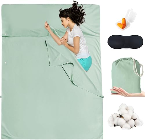 BREENHILL Forro de saco de dormir de algodón, sábanas de camping y sábana de viaje, hostales y saco de dormir de viaje para mochileros, hoteles,