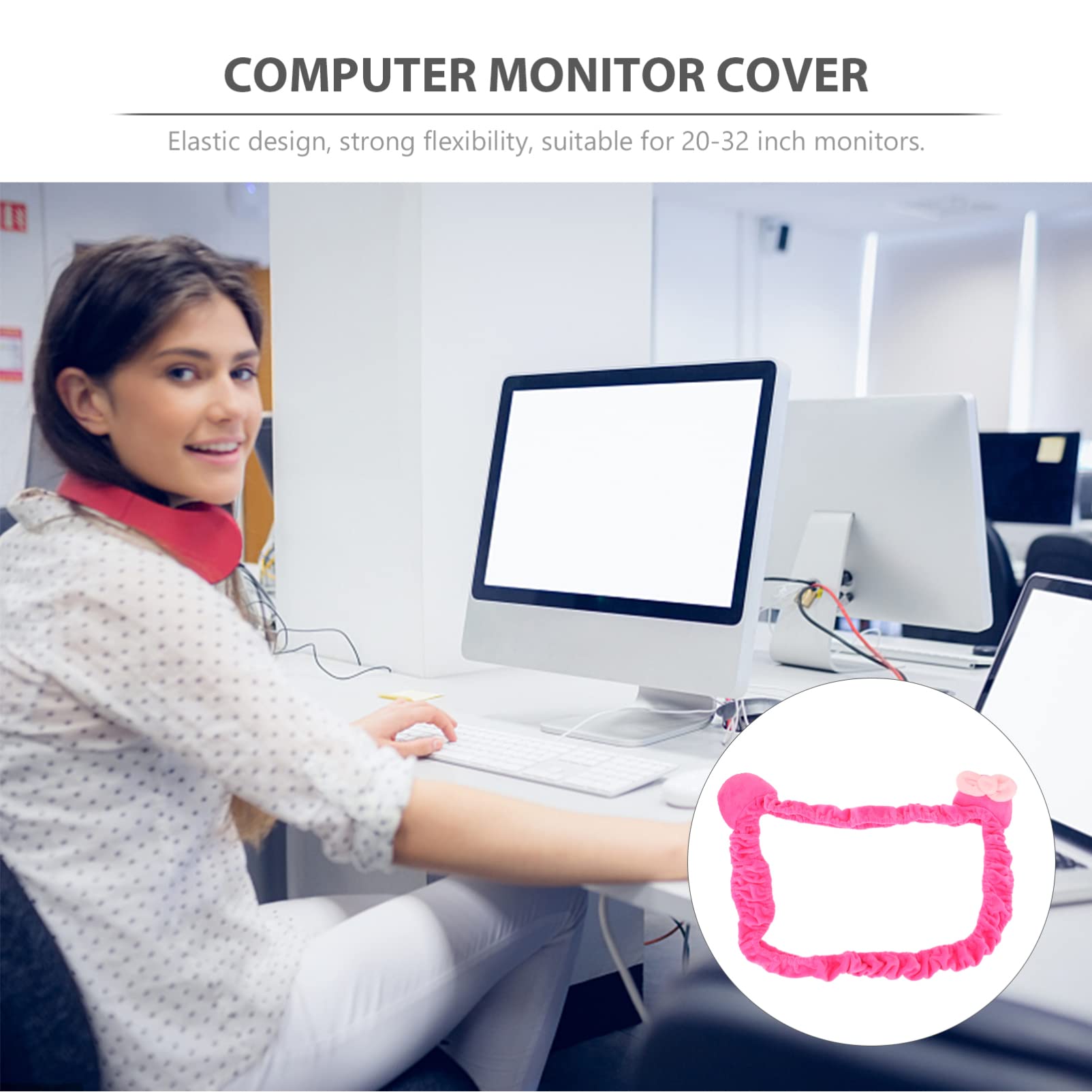 KOMBIUDA 1pc Kawaii Computer Monitor Cover with Cat Ear Design Elastic for Monitors Adorable Decoration for Girls Material Fun and Functional