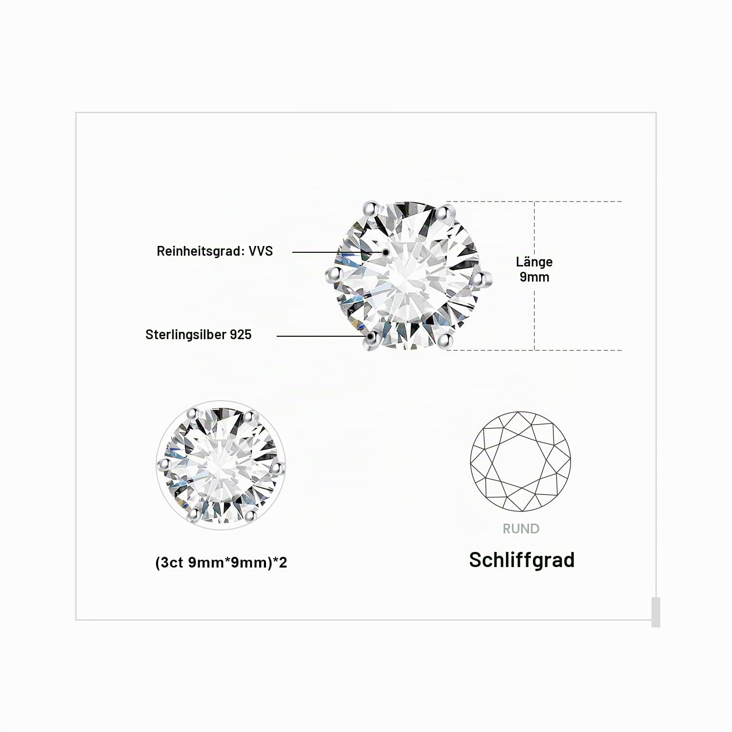 JewelryPalace Rundschliff Moissanite Solitär Ohrstecker Silber 925 Damen, Simulierter Diamant Braut Schmuck Set, Ohrringe Silber Mädchen Edelstein, Ohrstecker Silber Klein mit Stein Geschenk Frauen