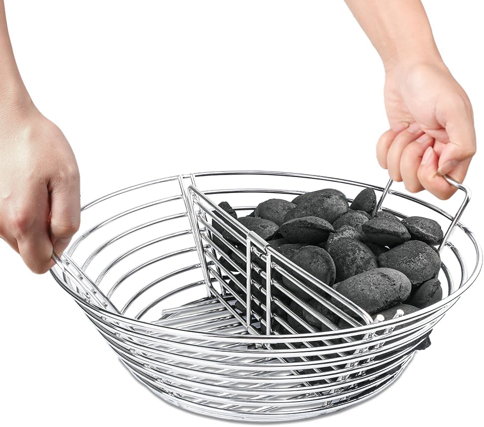 The Accessories for Big Green Egg, Ash Charcoal Basket for Large BGE, Parts for Big Green Egg, Stainless Steel Grill Ash Baskets for The Large(L) BGE and Kamado the Joe Classic(with Divider)