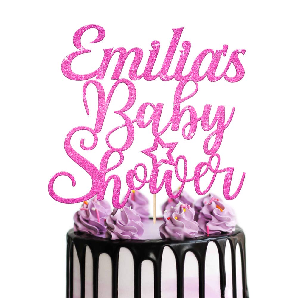 Baby Shower Cake Topper Name Personalised Hello Baby New Party Boy Girl Welcome Home Glitter Cake Topper | Double Sided Glitter Card Hand Finished in UK(Pink)