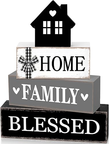 Miniatura 10 de 4 piezas de decoración rústica de mesa de casa de campo, centro de mesa con texto en inglés "This Is Us", letrero para estante de cocina,