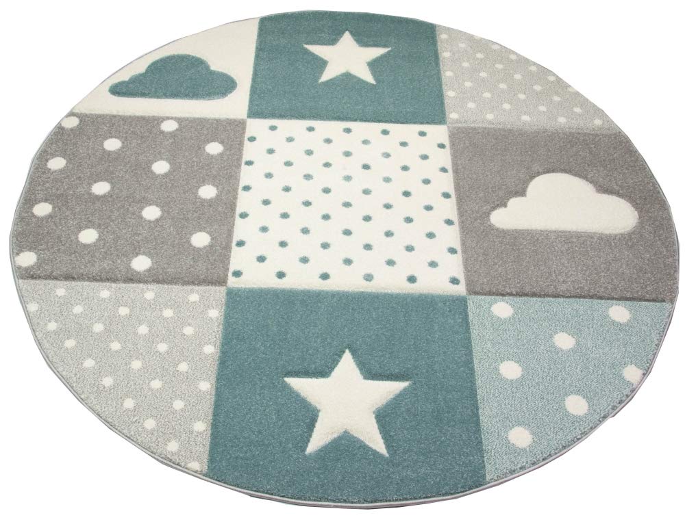 Merinos Kinderteppich Junge Teppich Kinderzimmer mit Stern Wolke in Blau Grau Creme Größe 160x230 cm