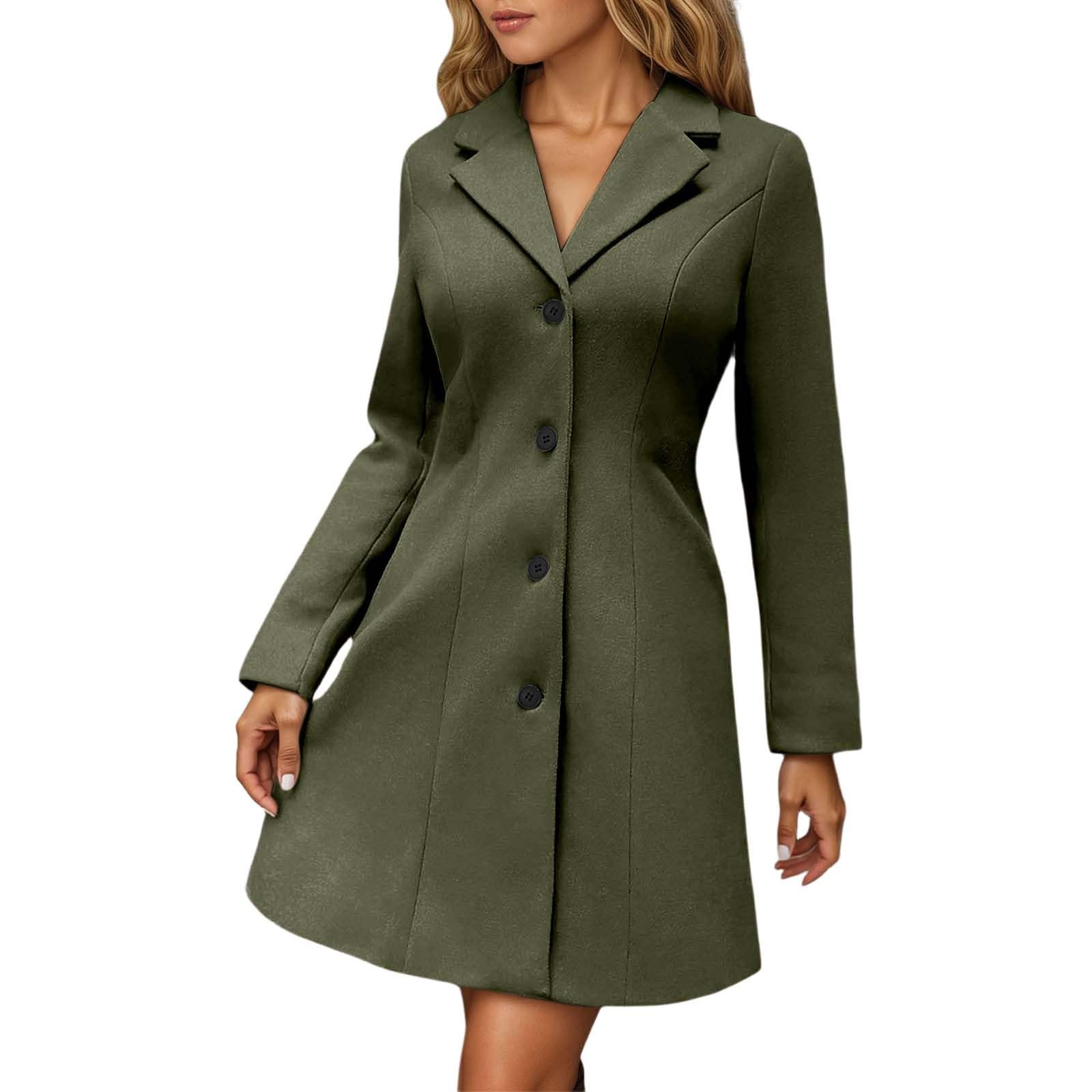 Giacca Casual Trench Lungo in Taglia Comoda con Revers a Lancia, Vestibilità Slim, Soprabito Invernale Misto per Donne alla Moda Trekking