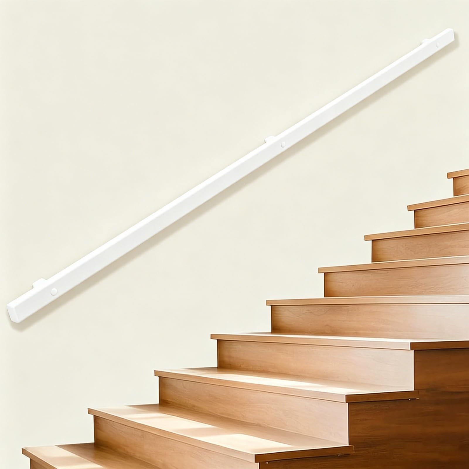 White Handrail for Indoor Stairs — Wall-Mounted Pipe Staircase Handrails — Metal Railing Grab Bars for Corridor, Outdoor Decks, and Porch Steps — Customizable Length(11.5ft/350cm)