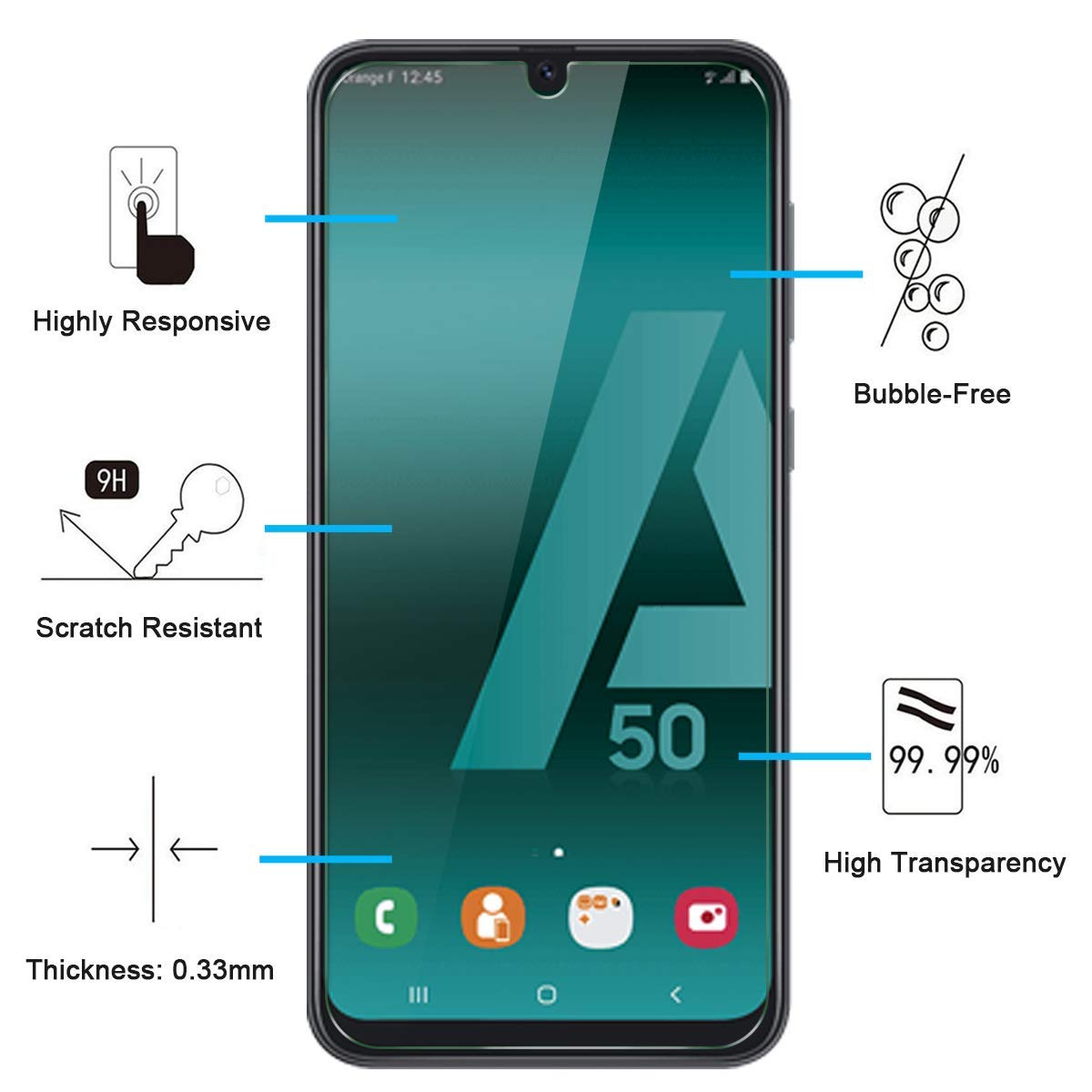 NEW'C 2 sztuki Szkło dla Samsung Galaxy A50, Galaxy A50s Hartowane i Folia Ochronna Ochraniacz Ekranu - Bez pęcherzyków powietrza, odporność na zarysowania