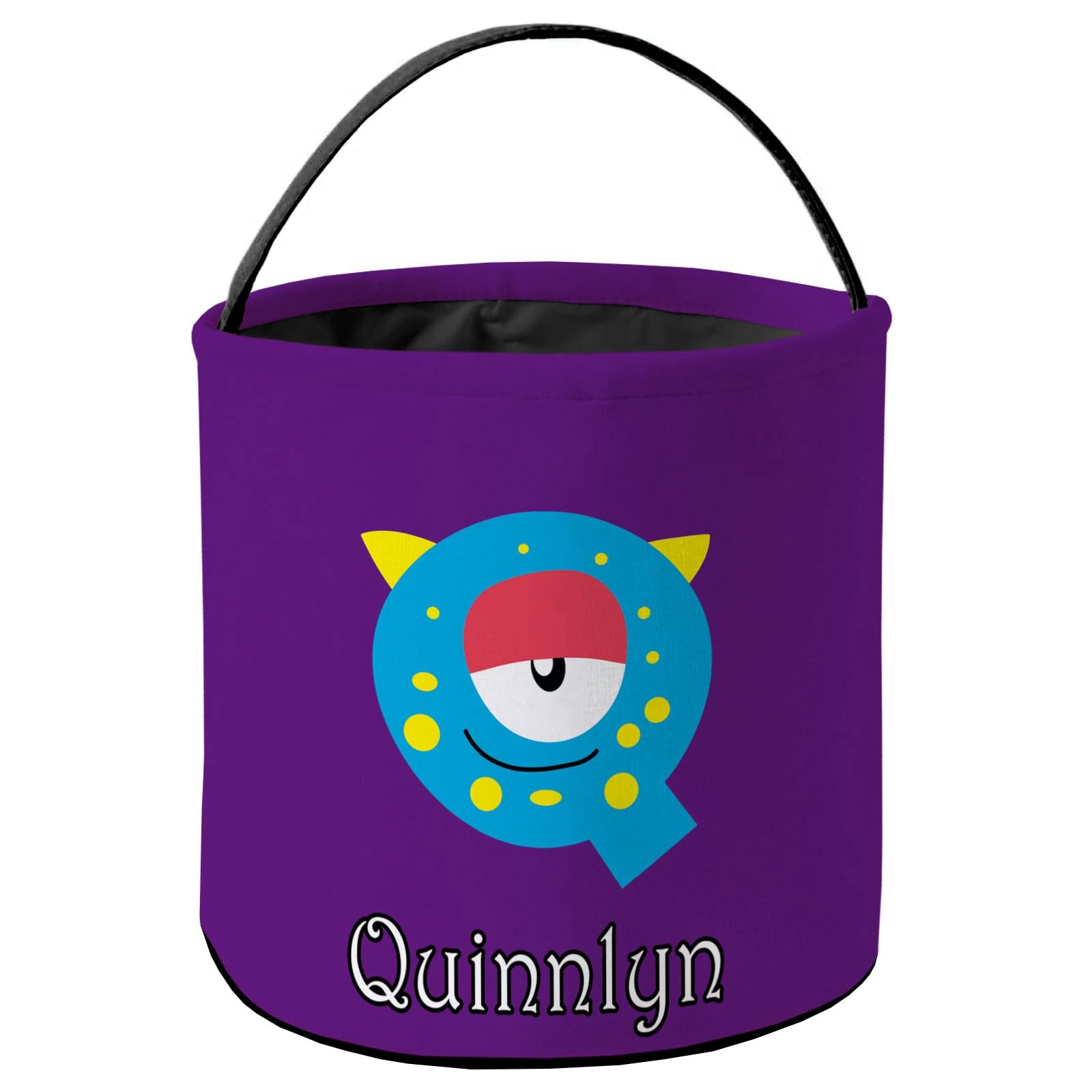 KafePross Personalized Halloween Trick or Treat Bag with Name, Alphabet Letter Goody Bag Initial Decor Purple Basket Candy Bucket 9 x 9.8 Inch