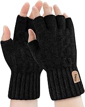 HUNTSMANS ERA Half Finger Woolen Winter Gloves for Men Women– Warm & Soft Knitted Gloves for Cold Weather (BLACK, MEDIUM)