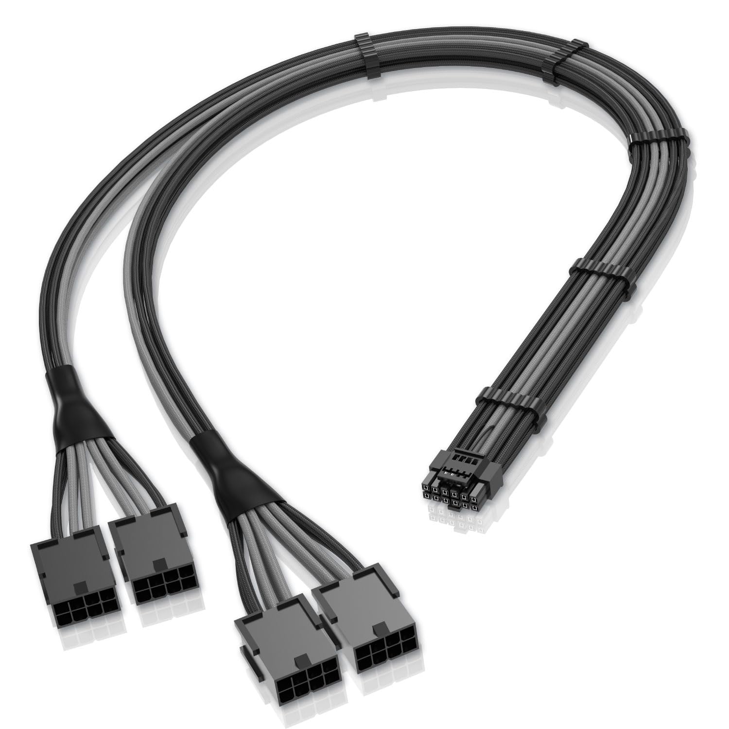 EZDIY-FAB GPU Power Sleeved Cable Extension, 16pin(12+4) 12VHPWR PCIe 5.0 Connector Male to 4X PCIE 8 PIN for RTX 3090Ti/RTX4090/RTX4080, with Pre-Installed Cable Combs-16AWG/Black Grey