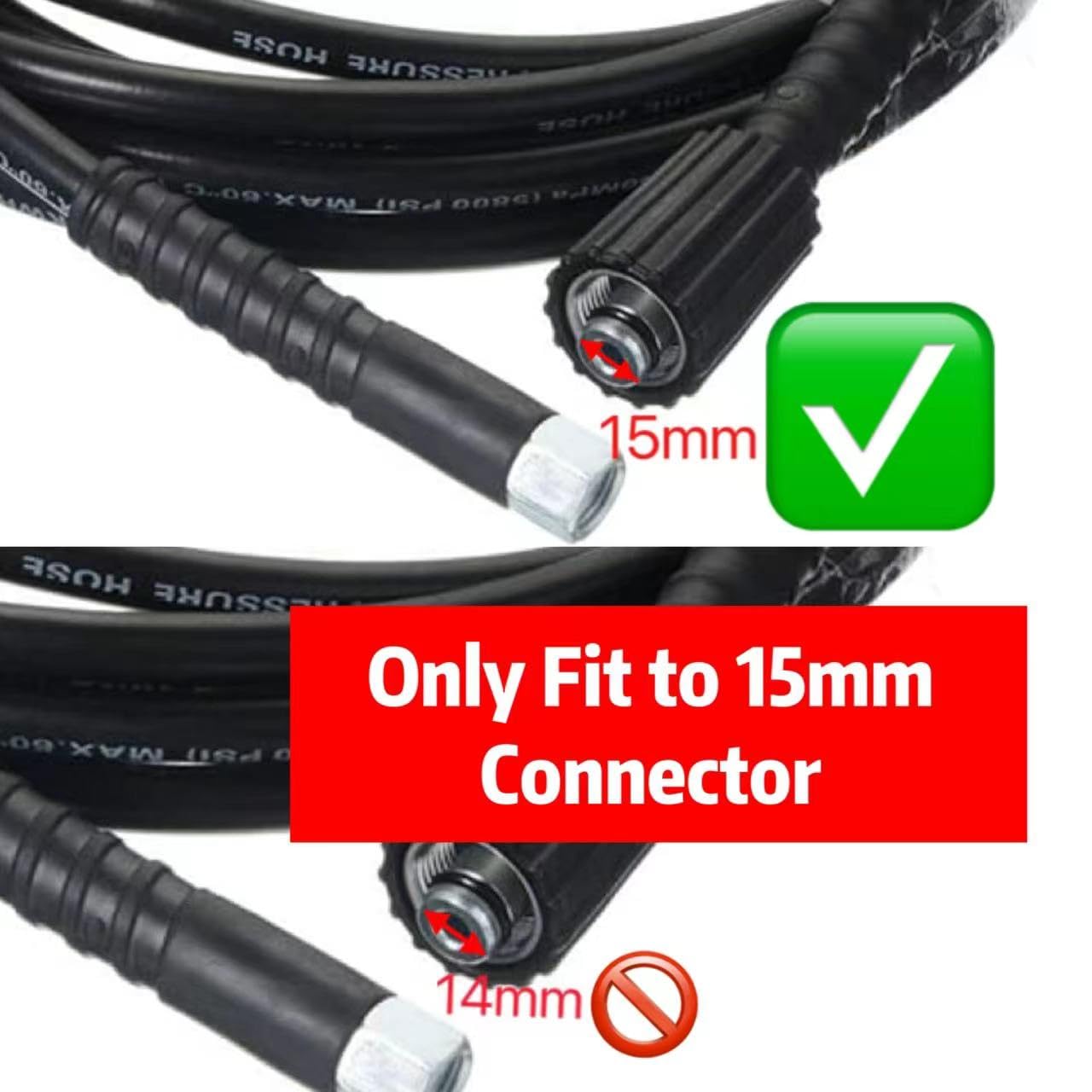 YUET Manguera de Repuesto para Lavadora de Alta Presión de 10M para Lavado de Coches, Limpieza de Jardín, M14 x M22 (15 mm), conector de Rosca para Limpieza de Agua y Drenaje (10 metros)