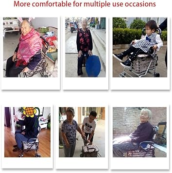 Elderly Trolley Foldable Mobile with Wheel Stabilizer Sit On Four-Wheeled Shopping Shopping Gift for Parents Interesting