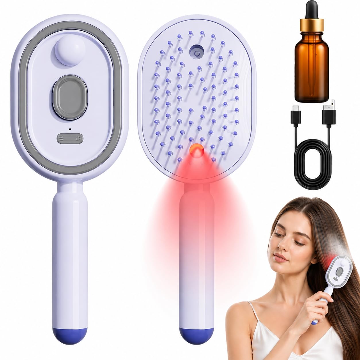 Wiederaufladbarer Elektrischer Sprüh-Luftkissen-Massagekamm, 3-in-1 Haarbürste mit Wassertank für ätherische Öle, Antistatische Haarbürste zum Entwirren & Glätten