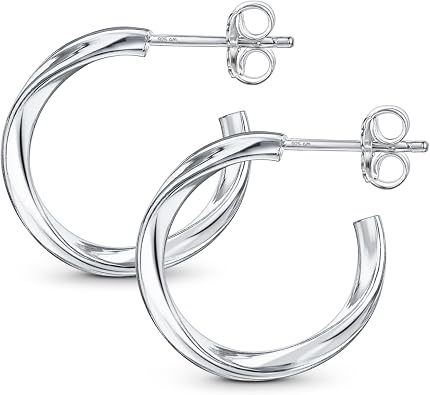 Amberta Italian 925 Sterling Silver Hoop Earrings for Women | Silver Twisted Hoops | Twisted Rope Hoop Earrings | Silver Round Hoop Earrings for Women