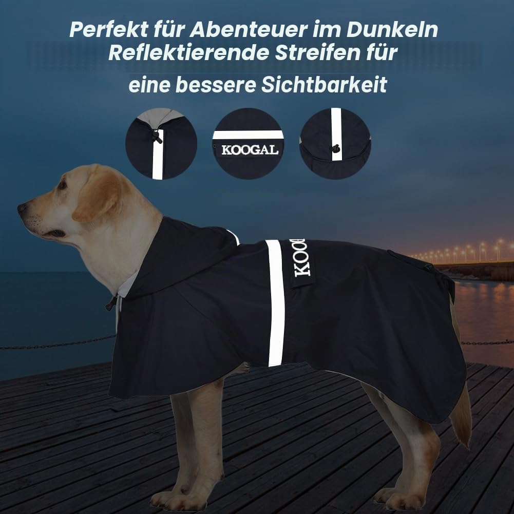 Große Hunde Regenjacken Mit Kapuze,Hunde Regenmantel,Mit Reflektierenden Sicherheitsstreifen, Wasserdichter Hundemackintosh, Geeignet Für Mittlere Und Große (Marineblau, 4XL)