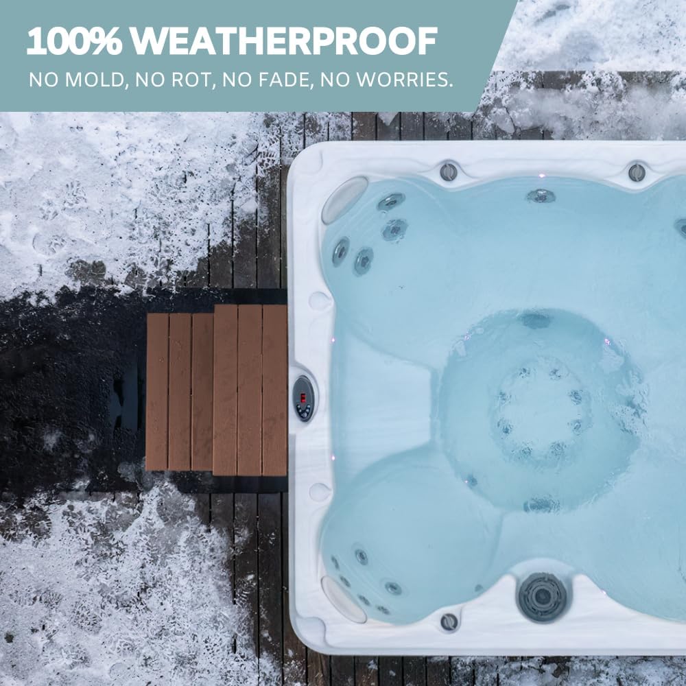 Color red DENKOE Hot Tub Steps - Wood Looking Plastic Steps - 100% Waterproof Spa Steps - Brown Non Slip, Heavy Duty Outdoor Steps, Multi Use as Porch Steps, Hot Tub Stairs, or Outdoor Stairs, Fits Any Spa Size