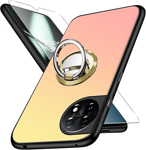 ZHIYIWU Funda para teléfono OnePlus 11 5G Ocultar plegable telescópico con anillo Kickstand a prueba de golpes, con 1 protector de pantalla esquinas