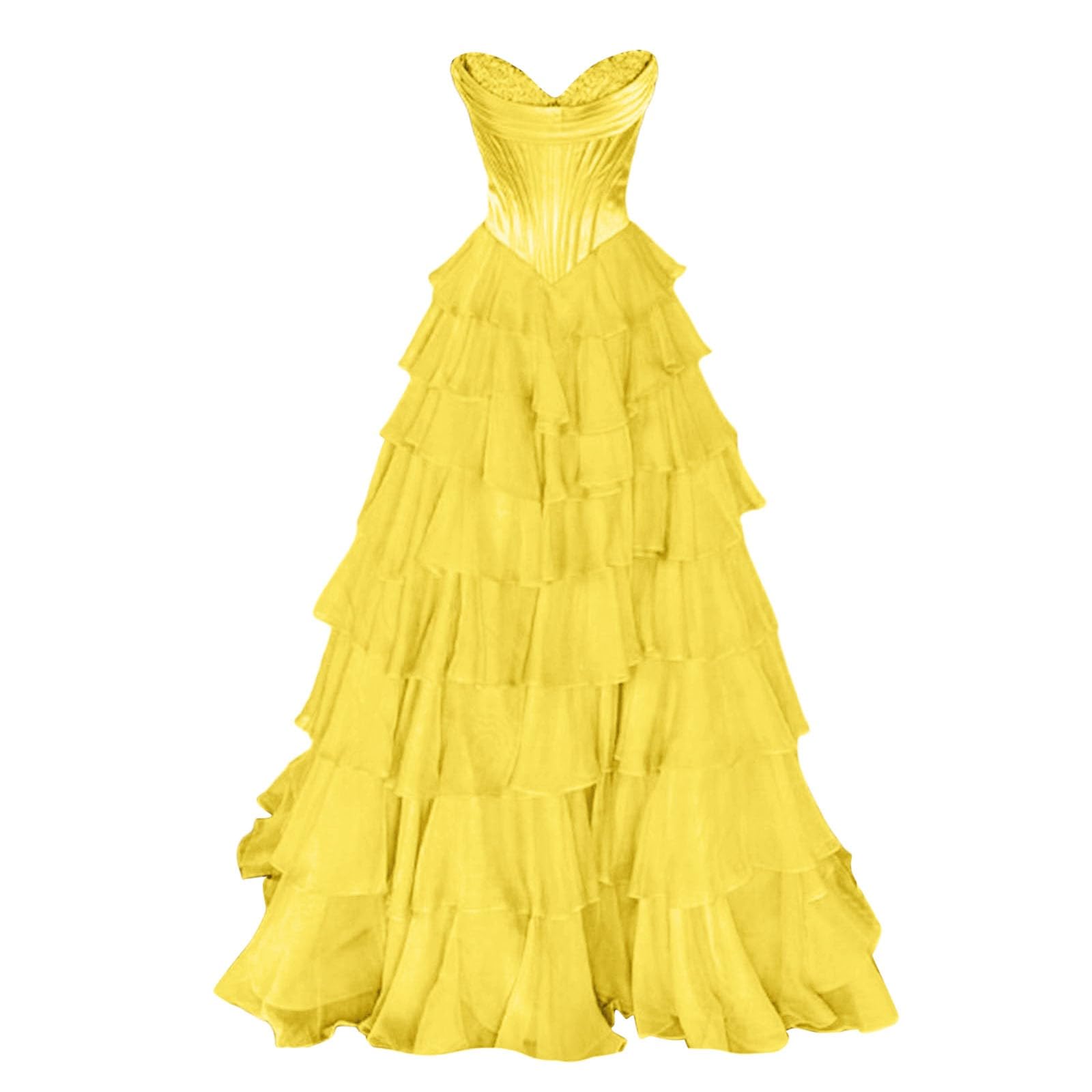 Vestido Largo de Gasa para Noche con Diseño de Corsé y Abertura Elegante sin Tirantes Corte A
