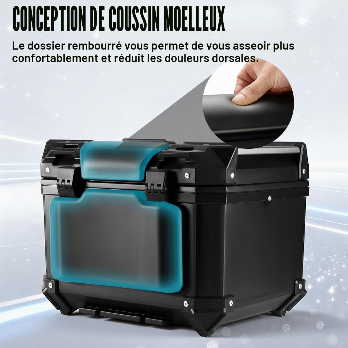 MOCOERL Top Case Moto, ABS Coffres et Bagages Moto,Bagagerie pour Casques et Bagages Scooters,Support de Fixation Universel (45, litres, E-570)