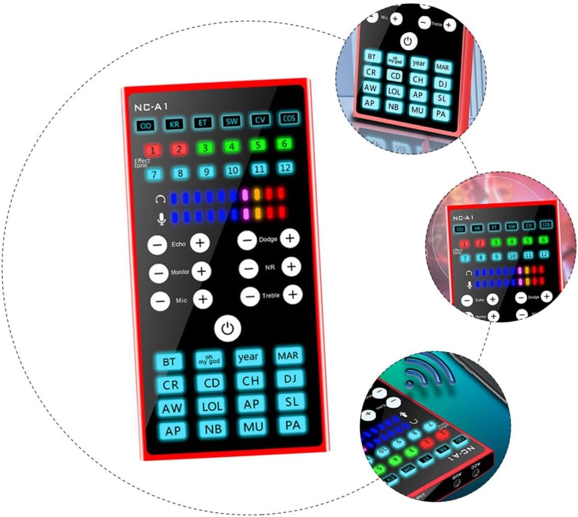 OSALADI Multi-Purpose Compact Voice Changing Sound Card with Intelligent Noise Reduction Metal Audio Mixer for Live Streaming Phone and Computer Compatible