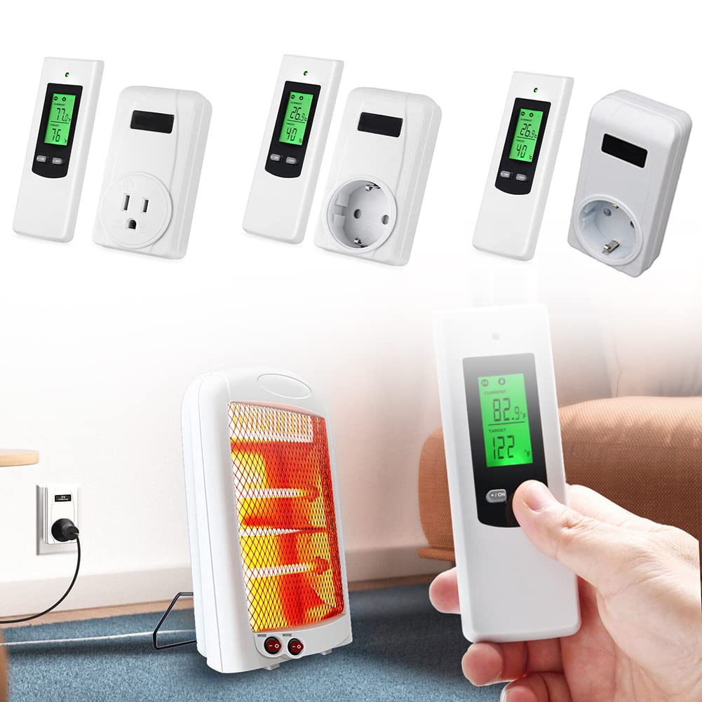 QOXEZY Thermostat Heizung Digital Steckdose Wireless Temperaturregler Mit Fernbedienung Heizung- Und Kühlmodus Temperatursensor Und Memory-Funktion LCD-Display Mit Hintergrundbeleuchtung