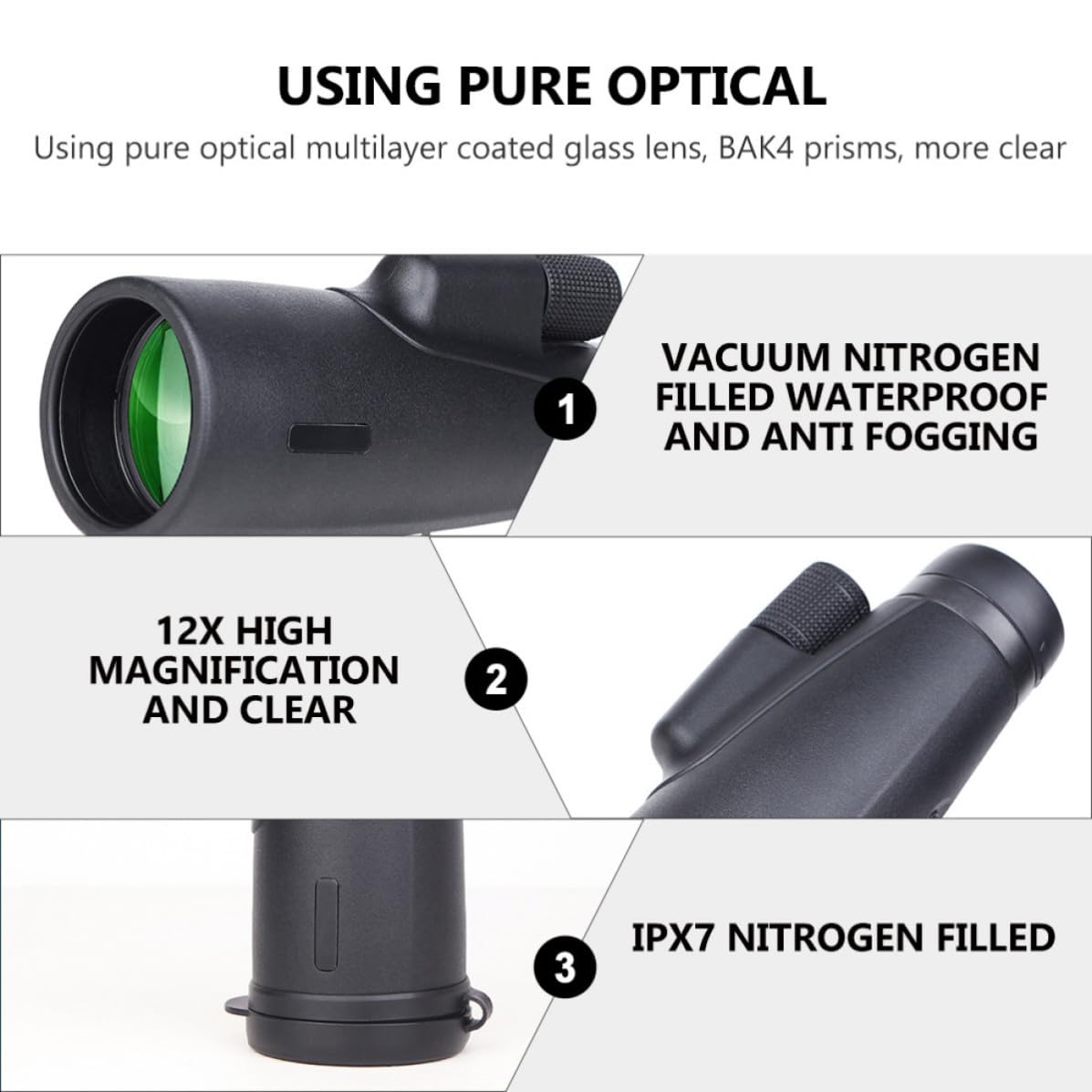 Monocolo 12x50 in Metallo Nero per Smartphone, Ottica di Qualità | Clip per Telefono Inclusa, Uso Outdoor, Alta Definizione e Resa Colori Accurata