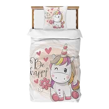 Set Copripiumino Morbido Microfibra 3 Pezzi Con Stampa Unicorno - Biancheria Letto Bambini E Adulti 135x200cm - Foto 5