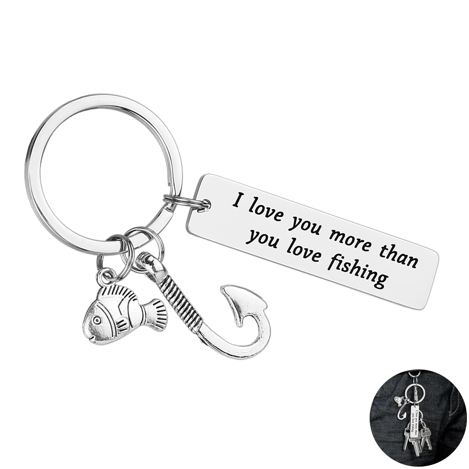 JFGDVW Couple Keyring Gifts For Husband Boyfriend Fisherman - I'Ll Love You Till The End, Fishing Gifts For Men Dad, For Boyfriend Husband Christmas Birthday Anniversary Keyring Gifts