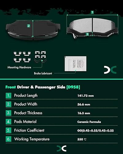 Miniatura 4 de Kit de pastillas de cerámica, D958 D1451 SCITOO 8 piezas de pastillas de freno delanteras y traseras para Honda para Accord 2011-2017