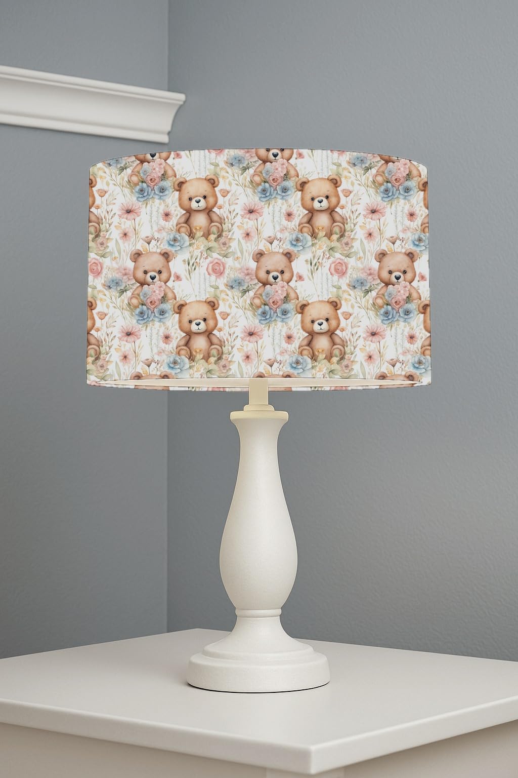 Whimsical Bear Blossoms lightshade – 30 x 21cm Table Drum Shade | E33BB8