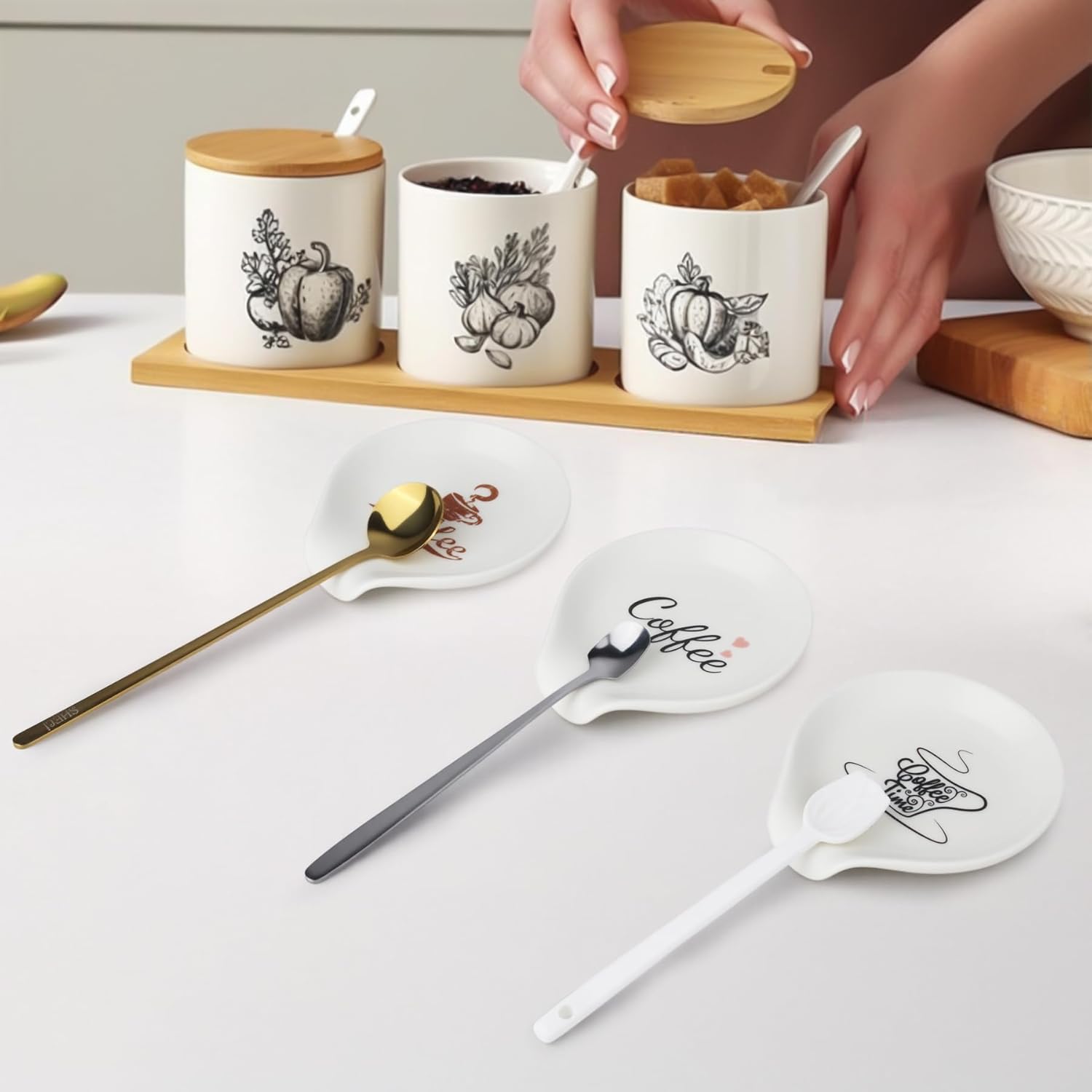 Coffee Spoon Rest, Mini Coffee Spoon Holder, Cute Small Ceramic Spoon Rest for Home Bar Coffee Station Accessories Décor, for Coffee Stirrers, Tea Spoon, Coffee Lovers Gift for Girls Women, Coffe Time image 7 of 7 B0F131Z6WZ