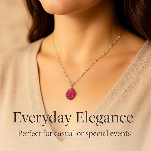 Miniatura 2 de Collar de cristal de piedra natal crudo para mujer, colgante de plata de ley 925 hipoalergénico, cadena de plata ajustable de 16 + 2 pulgadas