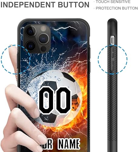 Miniatura 3 de DAIZAG Funda compatible con iPhone 13 Mini, funda deportiva personalizada para hombres y niños, número de nombre personalizado, fútbol de fuego de