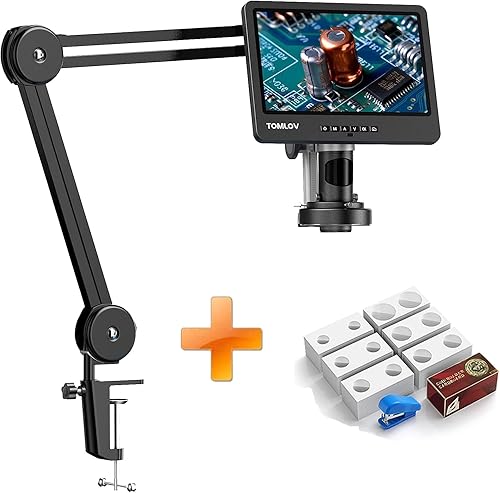TOMLOV DM602 - Microscopio de soldadura digital Flex 2000x, brazo flexible, microscopio HDMI de 10.1 pulgadas con 3 lentes, microscopio de monedas