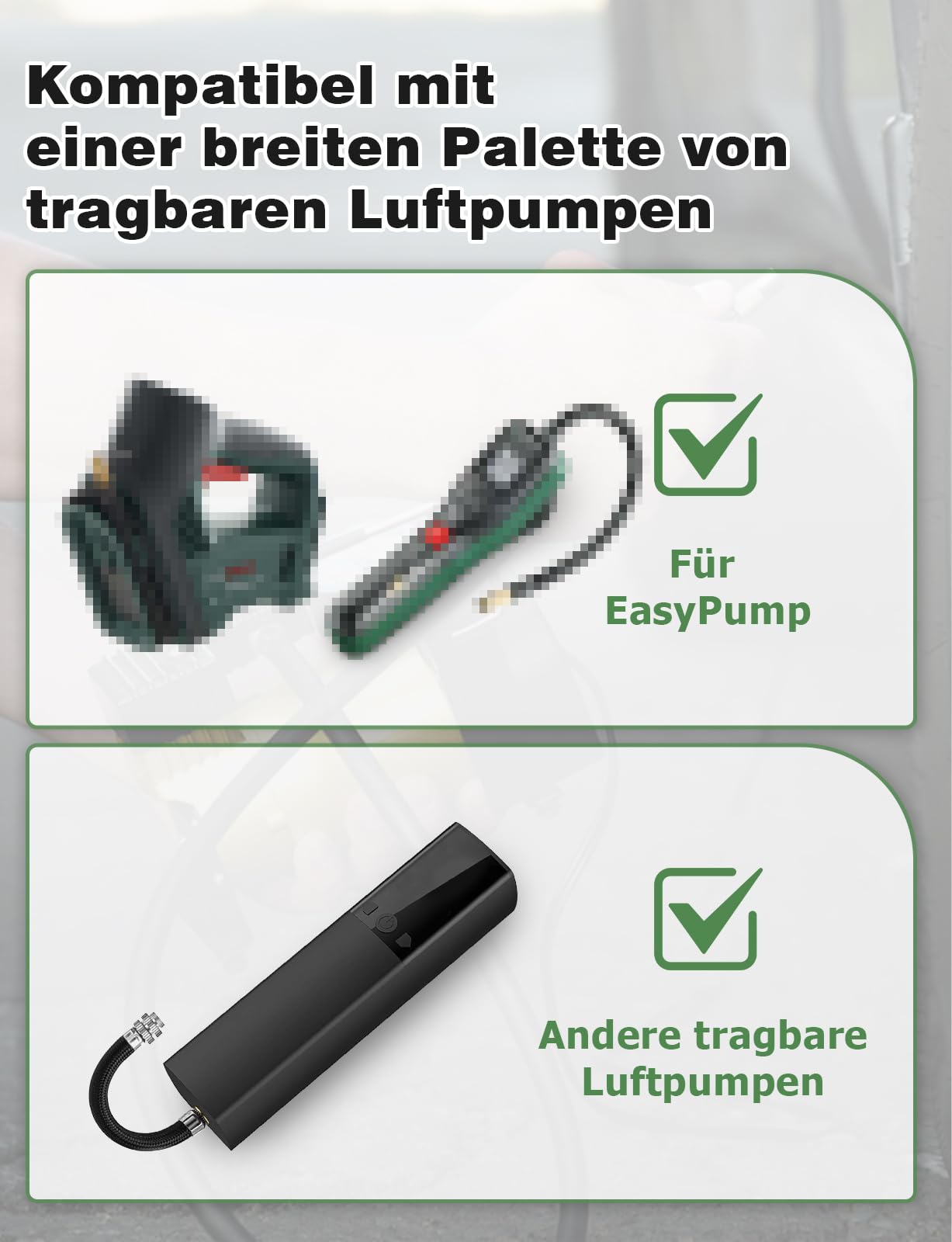 Mellbree Zestaw adapterów do wentyli kompatybilny z Bosch EasyPump, zawiera 1 przedłużenie zaworu, 2 adaptery do wentyli samochodowych, 3 różne nasadki zaworowe, odpowiednie do opon samochodowych