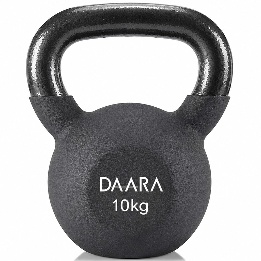 Image of DAARA Half Coating Neoprene Kettlebell, 10kg (22.04 lb) Black Cast Iron Kettle Bell with Non-Slip Grip Handle for Strength Training, Home Gym Workout Equipment for Men & Women (Proudly Made in India)