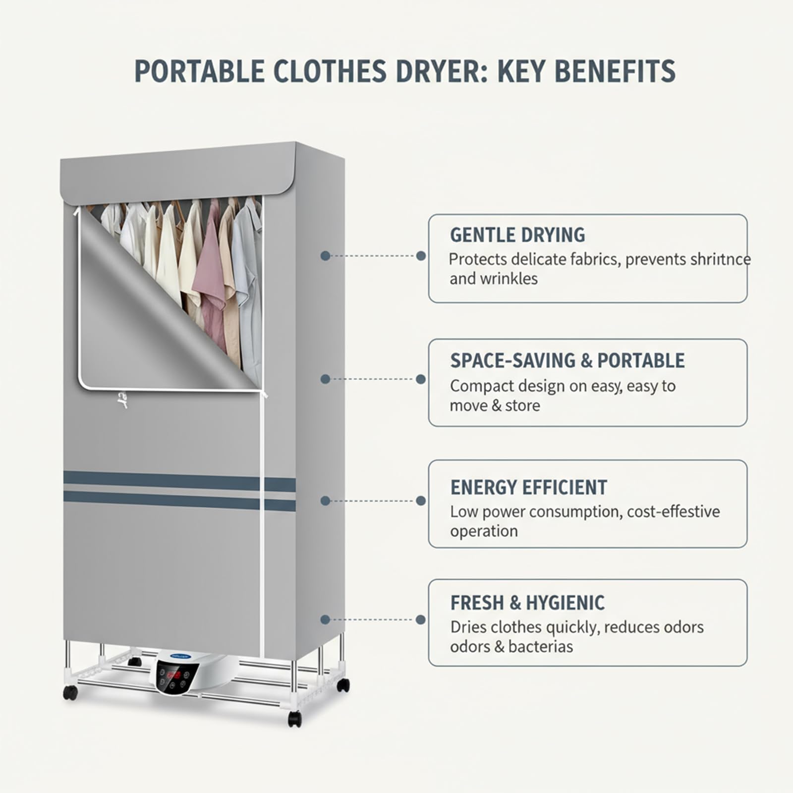 Stendibiancheria riscaldato Stendibiancheria pieghevole elettrico rack di essiccazione con coperchio interno risparmio energetico