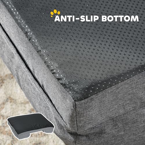 PawHut Memory Foam Dog Bed Sofa, Washable Orthopedic Dog Bed Couch with Removable Flannel Cover, 3-Sided Pet Pillow with U-Shape Bolster, Non-Slip Bottom, Grey, 70 x 60 x 16.5 cm - Image 6