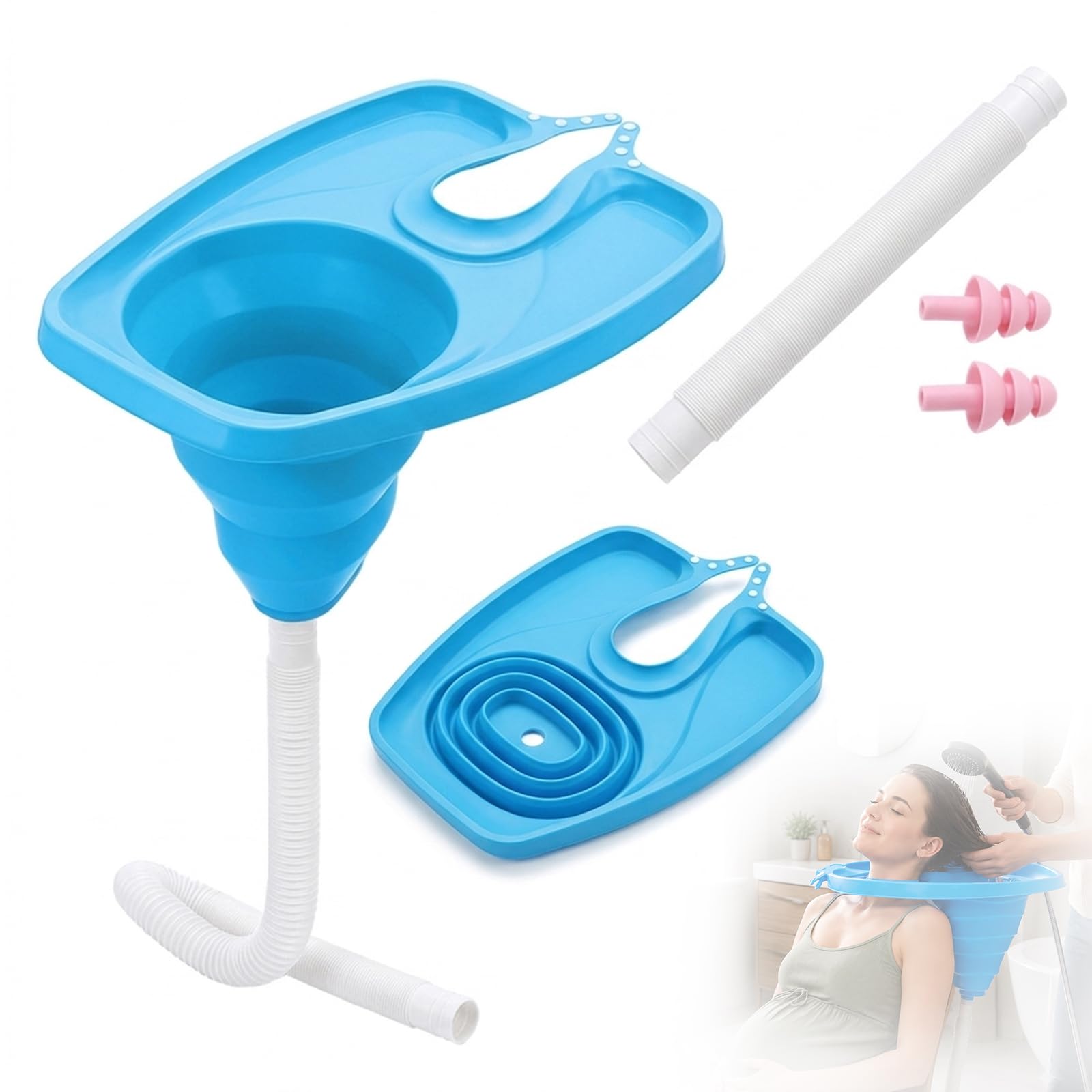 Lavabo plegable para el pelo postrado en cama, lavamanos de champú móvil, lavamanos de cabeza portátil con drenaje, ahorro de espacio, para personas mayores, embarazadas, salones y niños