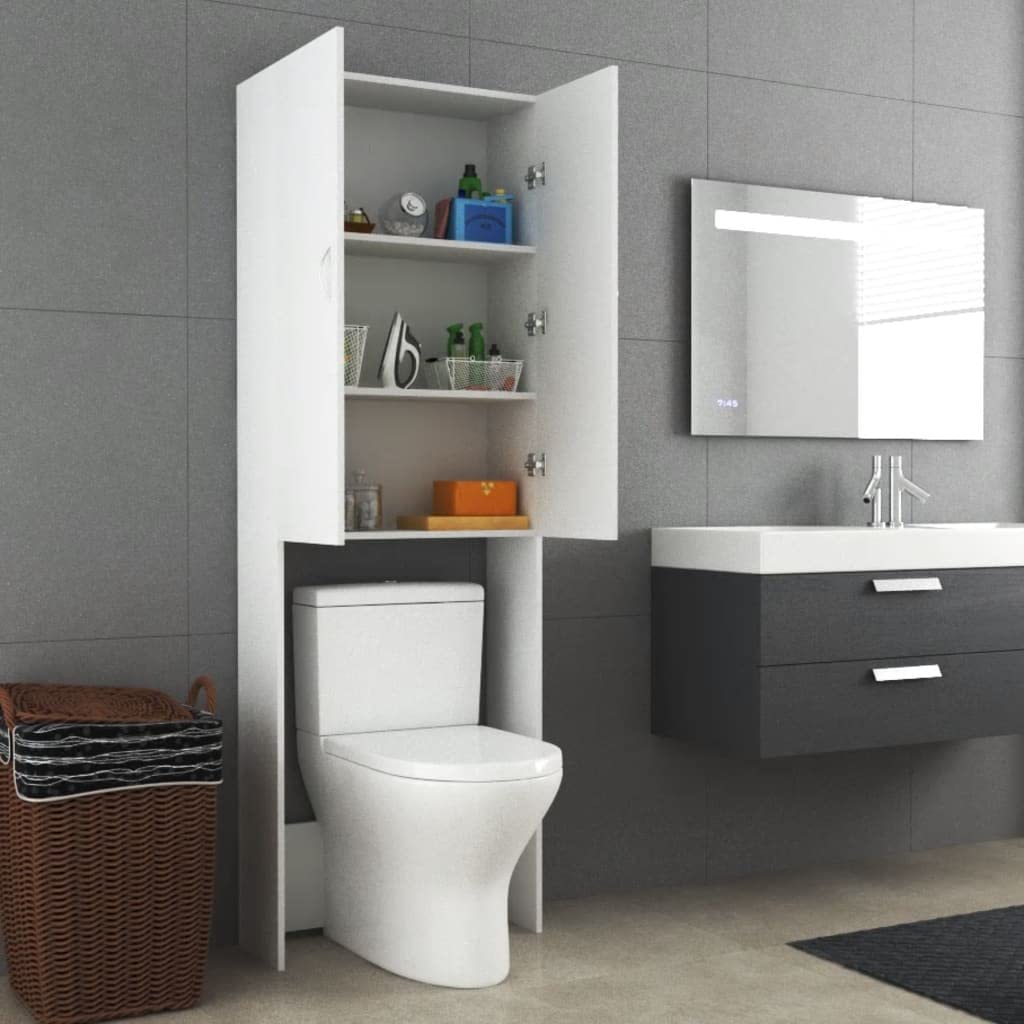 HOMIDEA MIA Mobile armadio per lavatrice - Mobile alto per il bagno con scaffali 182 x 65 x 60 cm (Bianco