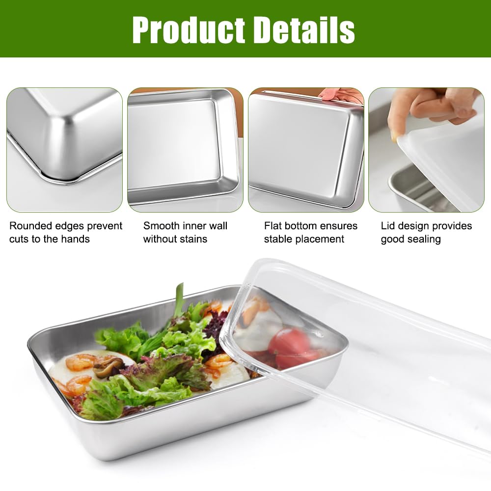 Zyren Set di 3 Teglie per Impanatura in Acciaio Inox,25x20x5 cm Teglia Forno Inox Rettangolare,Ciotole per Impanare,Facili da Pulire,Riutilizzabile,Vassoio Acciaio Impilabili per Carne,Pesce,Verdure